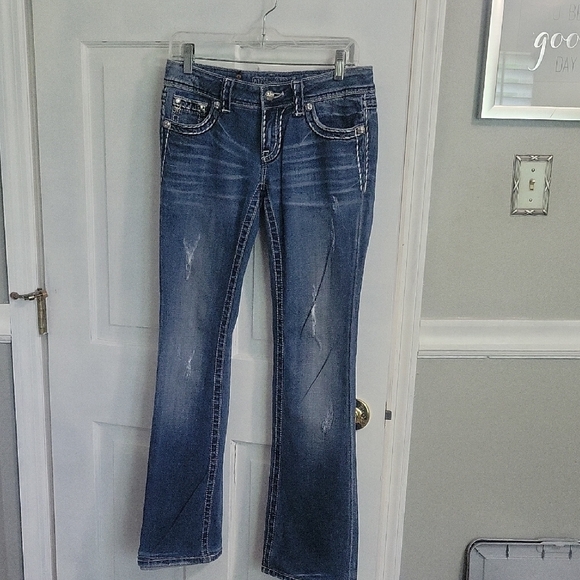 Miss Me Denim - Miss Me Sz27 embellished slightly distressed denim Blue Boot Cut Jeans